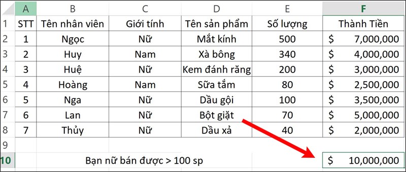 Nhấn Enter để hiển thị kết quả